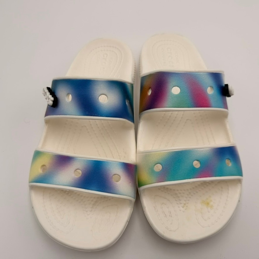 Crocs Classic Sandal 2.0 Women 7 Men 5 White Multi Spray Print‎ Good 207771
